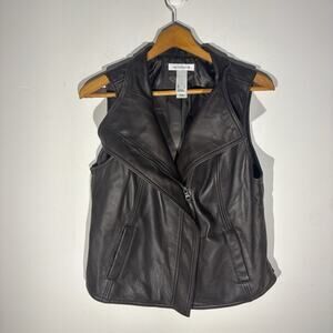 Liz Claiborne Black Genuine Lambskin Leather Sleeveless Jacket Vest Size L